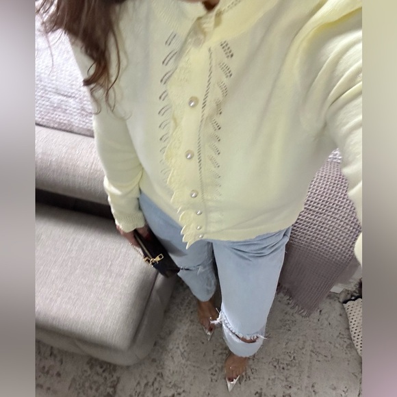 New♥️ Lemon Cream Pearl Button Cardigan - Picture 3 of 5
